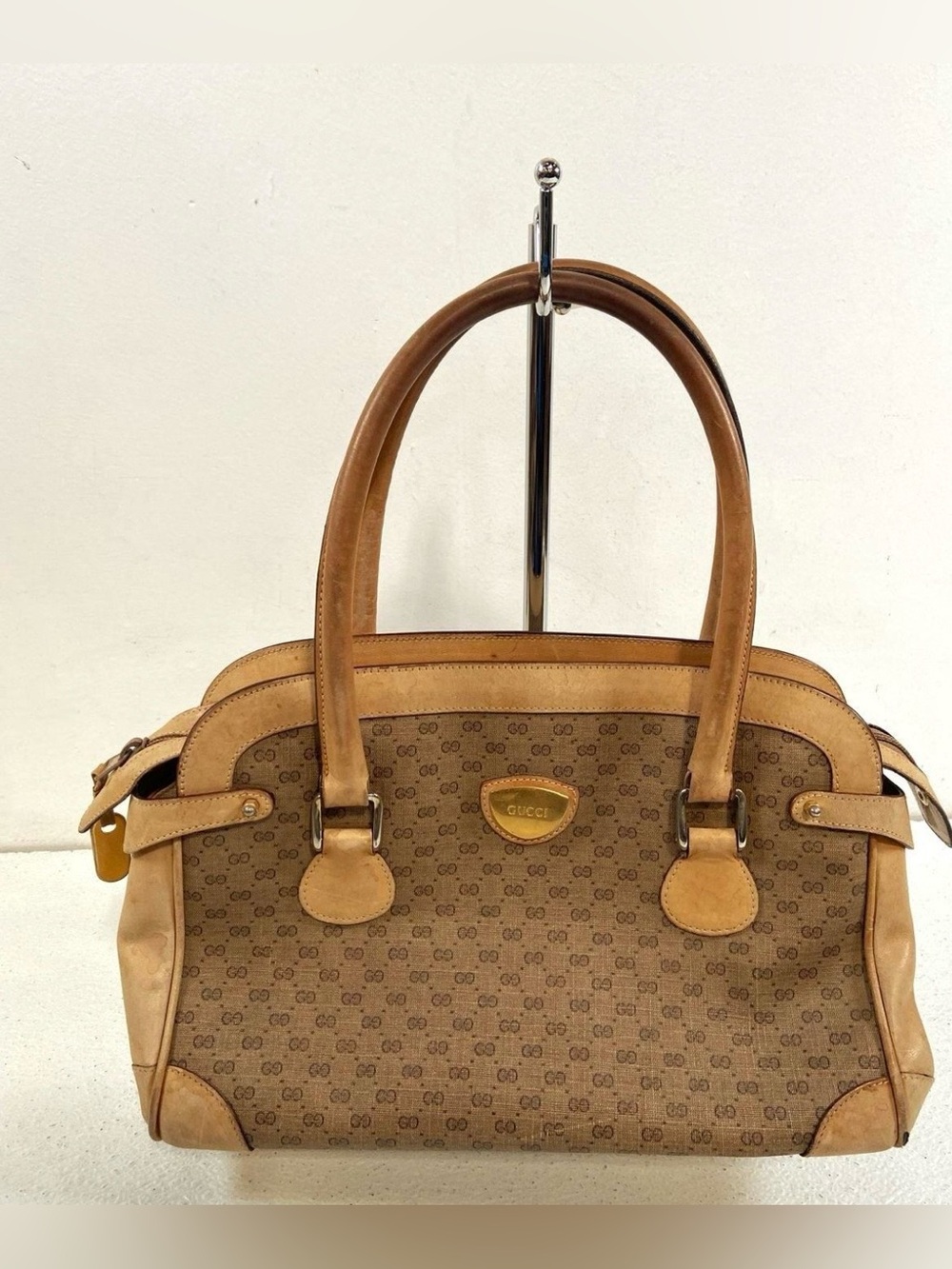 DAMAGED Gucci Brown & Tan Monogram Shoulder Bag